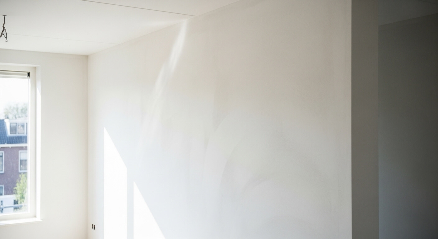 Glad gepleisterde wand in een Nederlands appartement